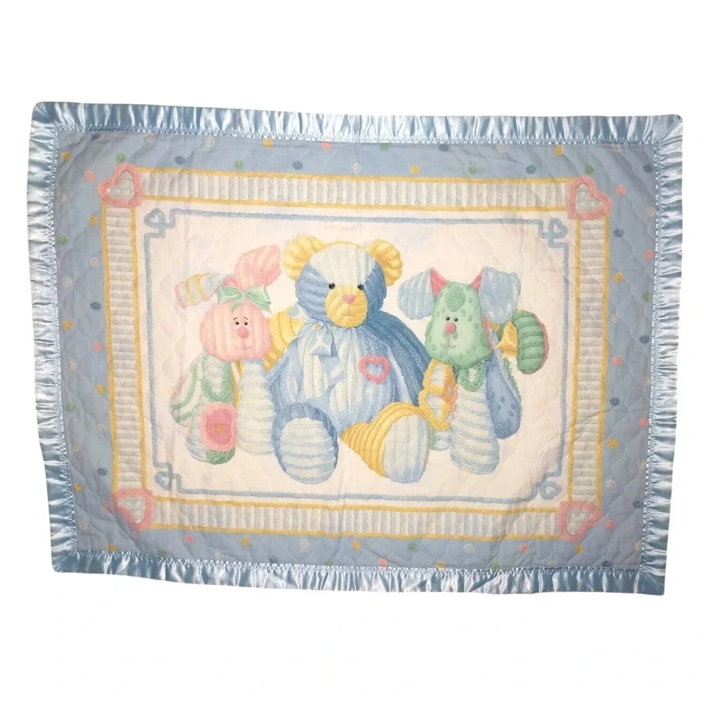 Blue Bear Bunny Dog Stuffed Animal Baby Crib Quilt Blanket Daisy Kingdom Yellow‎